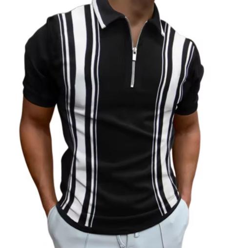 Men's short-sleeved polo shirt Casual business shirt with striped zipper Fashion 2025 summer new zipper polo shirt