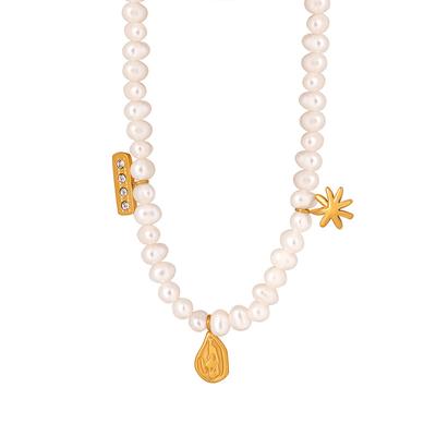 Colar de pérolas naturais de água doce francesas barrocas, personalidade feminina, temperamento versátil, corrente de clavícula, joias de aço de titânio