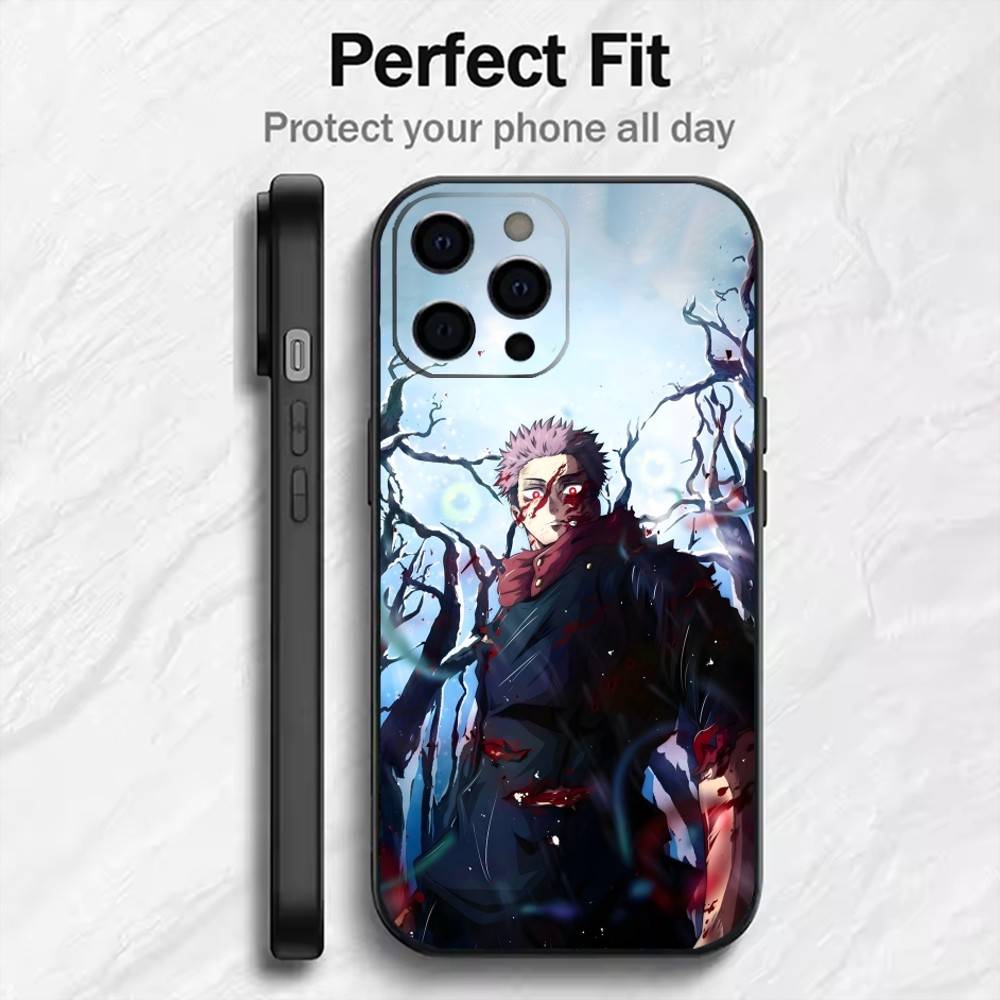JJK Action Anime Y-YuJi Handyhülle Für iPhone17,16,15,14,13,12 Plus,Max Weiches Silikon Schwarze Hülle