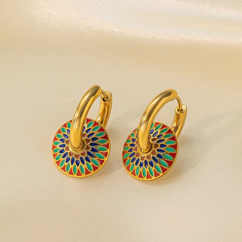 Kolmnsta Colorful Enamel Choker Titanium Steel Pendent Necklace For Women Girl Bohemian Daisy Stud Earrings Handmade Jewelry Set