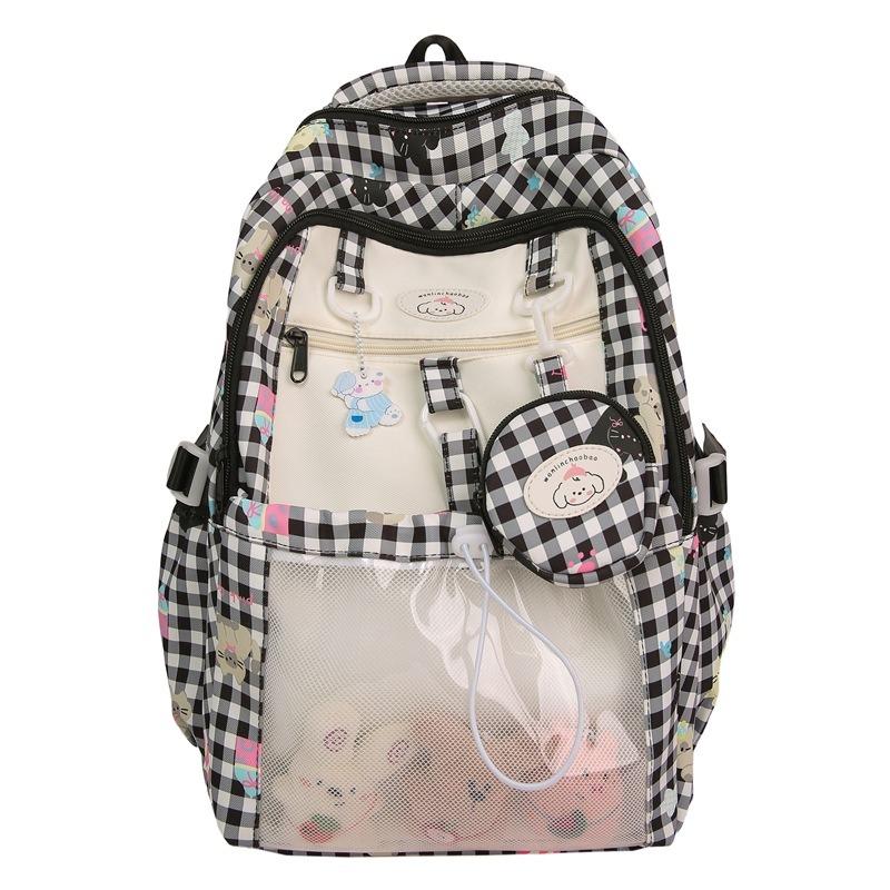 Fresh, Sweet and Cute Two-dimensional Plaid Backpack for Junior High School Students, Contrasting Colors, Large-capacity Backpack.