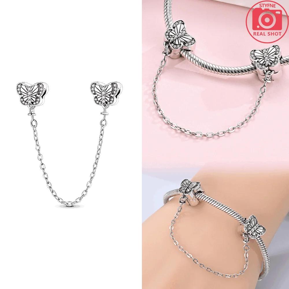 Original Copper Butterfly Clover Pendant Pink Flowers Bead Fit Bracelet Women Jewelry Diy Anniversary Fine Gift