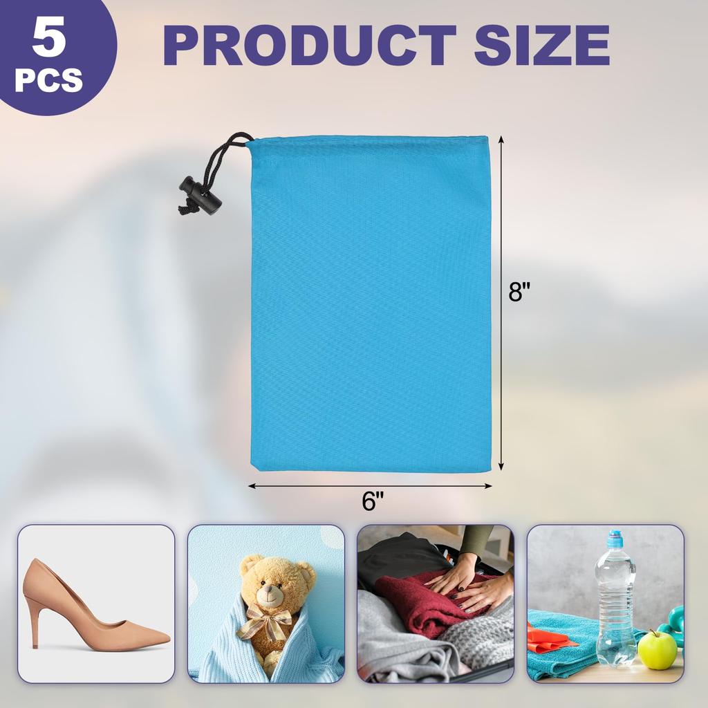 Uxcell 210D Polyester Drawstring Bags with 6x8 Waterproof Travel Storage Foldable Cinch Sacks for and Clothing Sky Blue 5-Pack Toggles, Inch, Bags,