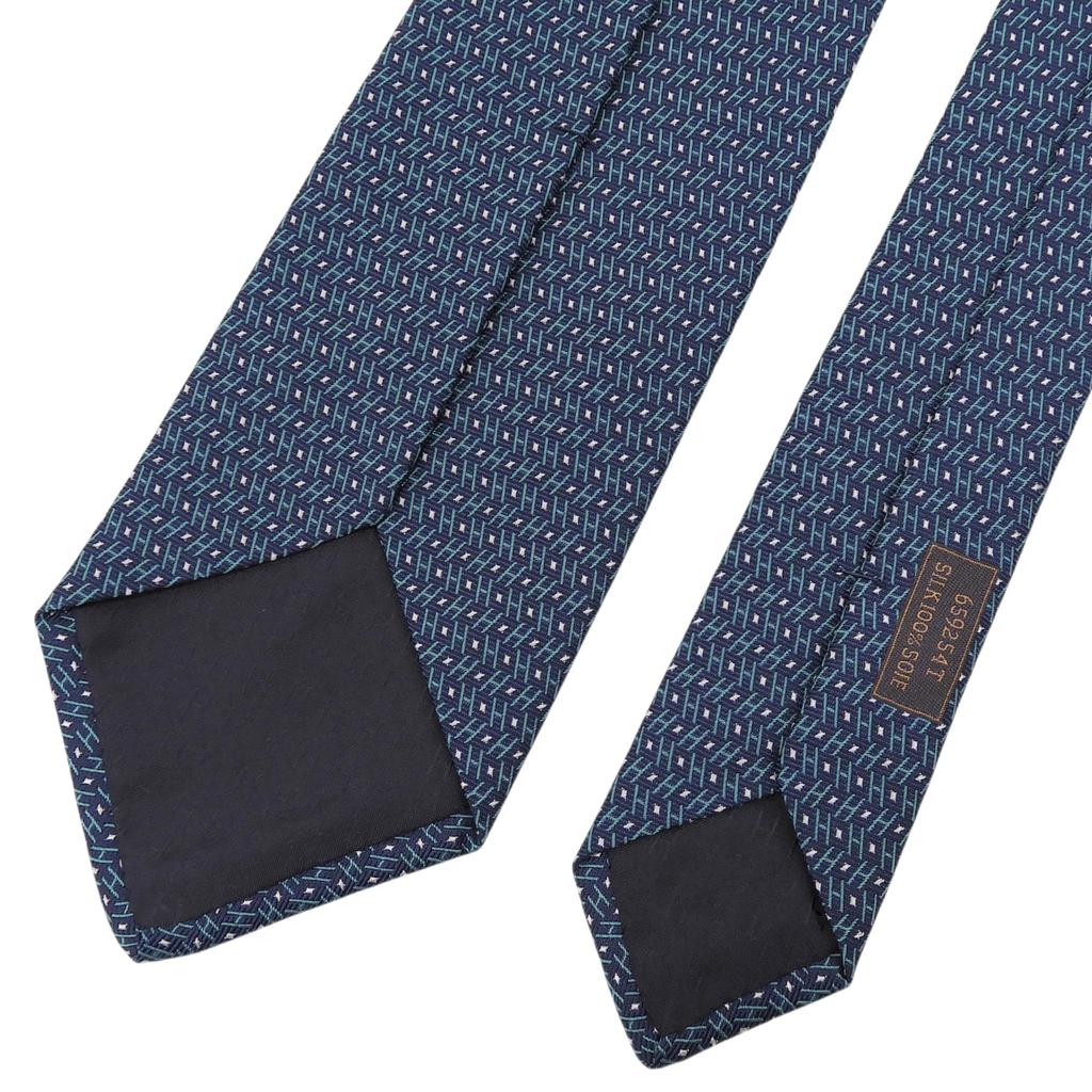 Pristine HERMES Tie H Logo Total Pattern Green Silk Mens 659254T Used