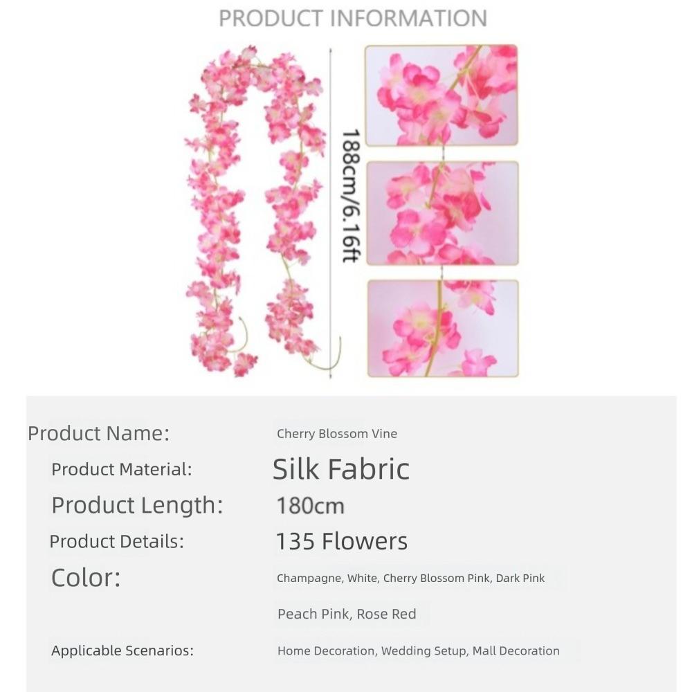 Pink Sakura Artificial Flower Garland 180CM Silk Cherry Blossom New Hanging Vine  Party Decor