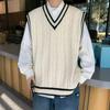 Herbst und Winter Tide Marke V-Ausschnitt College-Stil Pulloverweste Herren Twist Kontrastfarbe Locker Ärmellose Weste Tide