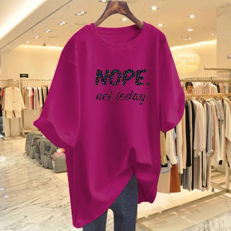 Women's Korean Style Loose Fit Cotton Letter Print T-Shirt, Plus Size, Short Sleeve, Summer Top.