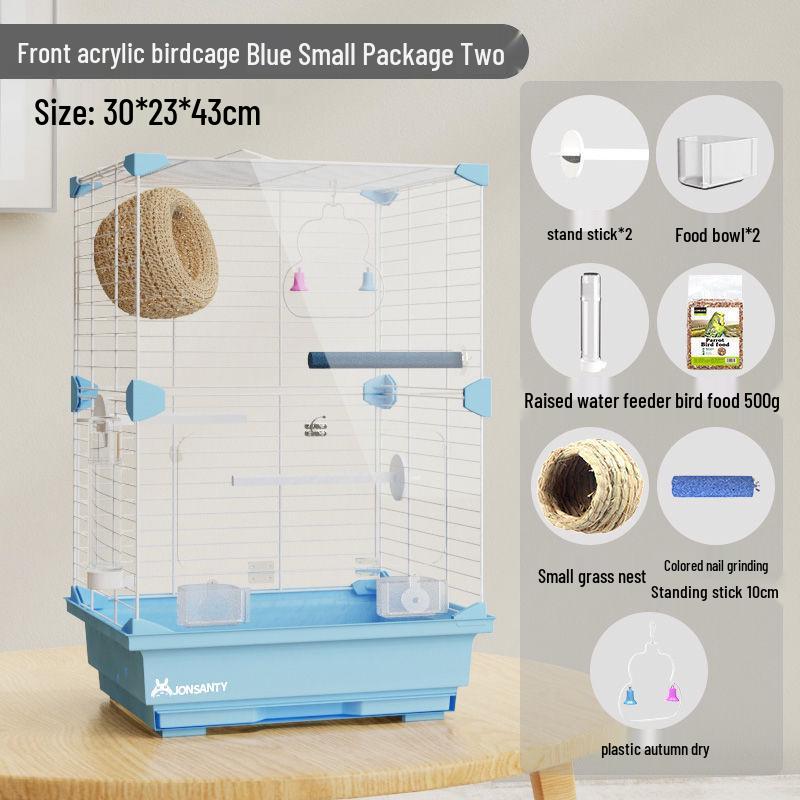 Large Transparent Acrylic Bird Cage with Toilet for Cockatiels and Parrots