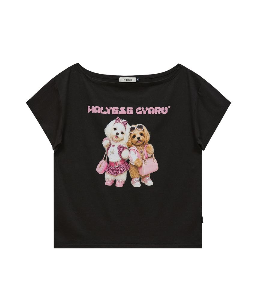 WAIKEI Maltese Gyaru Off-Shoulder T-Shirt Black