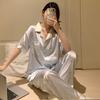 Lapel Floral Printing Ice Silk Pajamas Women'S Summer Light Luxury Loungewear Short Sleeves Can Be Worn Outside