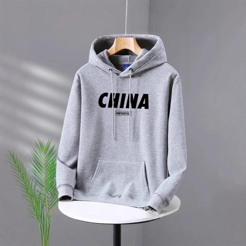 Spring, autumn and winter red hooded sweater men's loose trend couple hoodie velvet Eurasian size