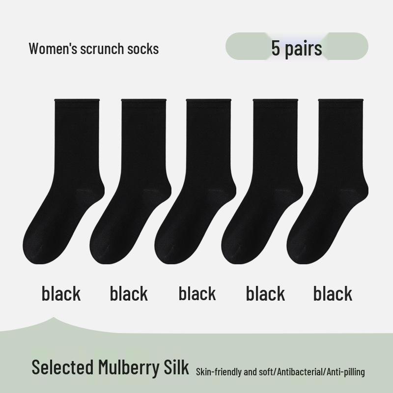 Spring & Autumn Mulberry Silk Antibacterial Mid-Calf Socks - Odor-Resistant Solid Color for Loafers