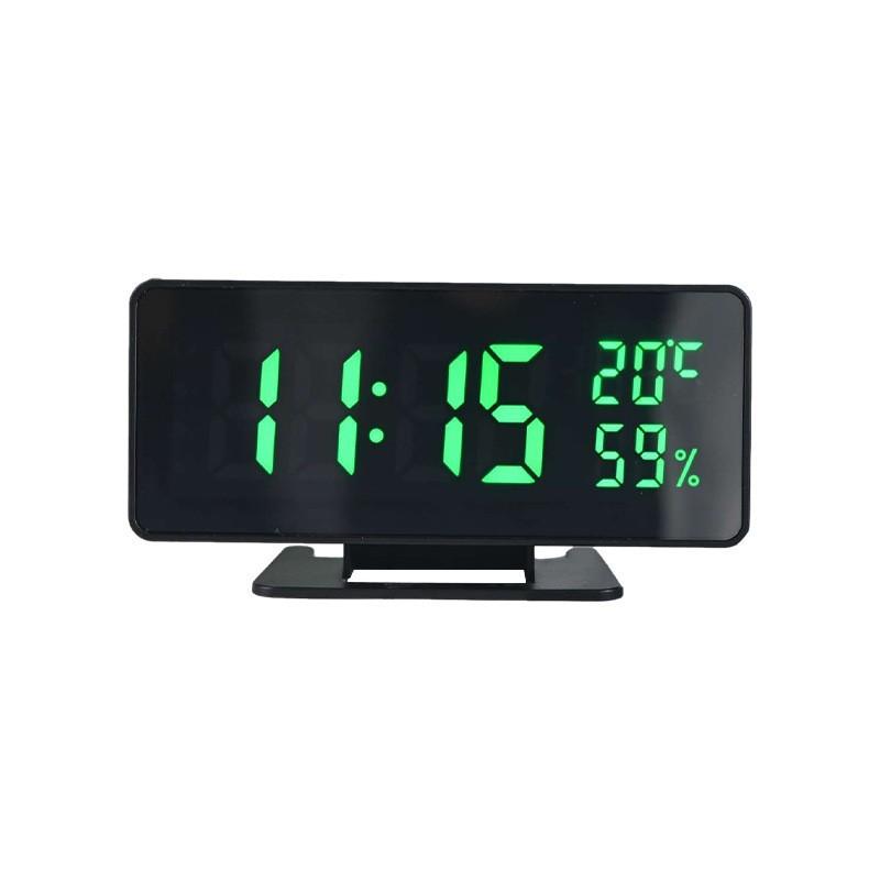 Plug-in LED Mirror Calendar Temperature and Humidity Meter Table Clock Desktop Electronic Digital Clock Voice Controlled Three Sets of Alarm Clock