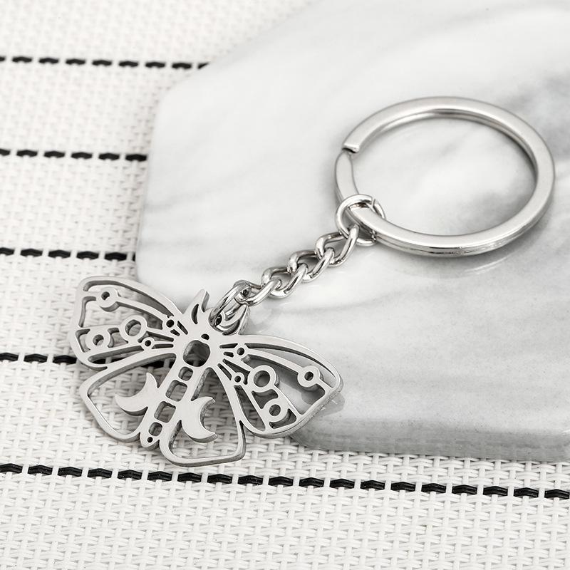 Hollow Moon Moth Stainless Steel Keychain Creative Animal Design Minimalist Style Practical Student Backpack Pendant