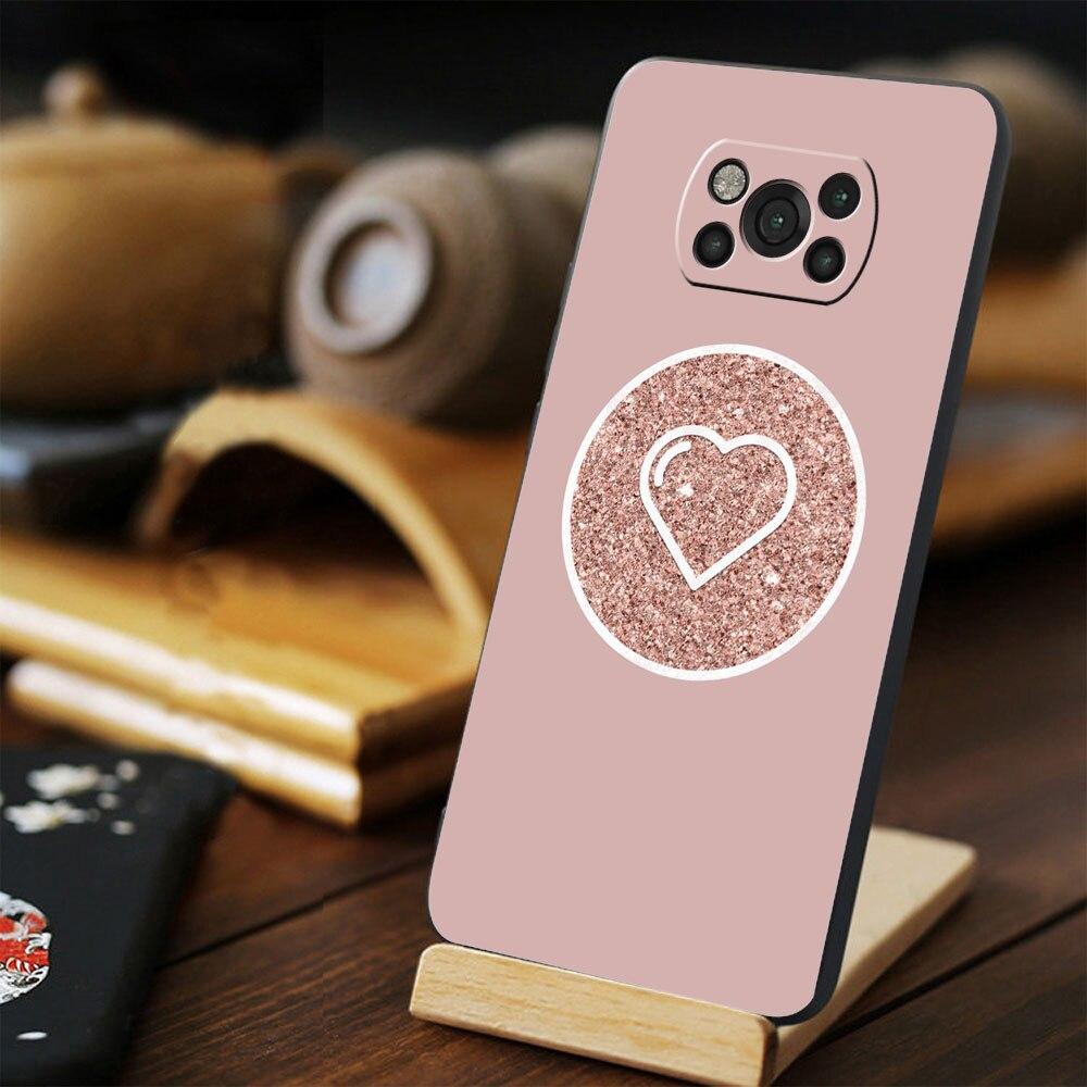 Phone Funda Cellphone TPU For Xiaomi POCO 9T 11T F4 GT MI 11 Lite X3 NFC M4 Pro 5G F3 M3 10T X4 Gold Pink Rose Glitter Hearts