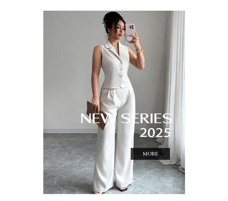 European-American French Style Summer Button Vest & Long Pants Set for Women - 2025