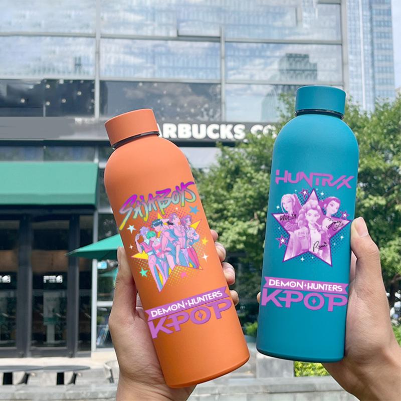 500ML KPop Dämonenjäger Cartoon Druck Sport Auslaufsicher Hohe Qualität Edelstahl Isoliert Wasserbecher Geburtstag Geburtstag Hohe Qualität Geschenke