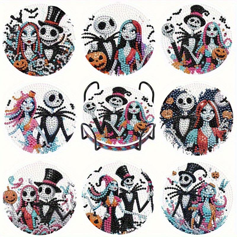 

Halloween Skull Jack 6 Pieces DIY Crystal Glitter Diamond Painted Wooden Art Coaster with Stand