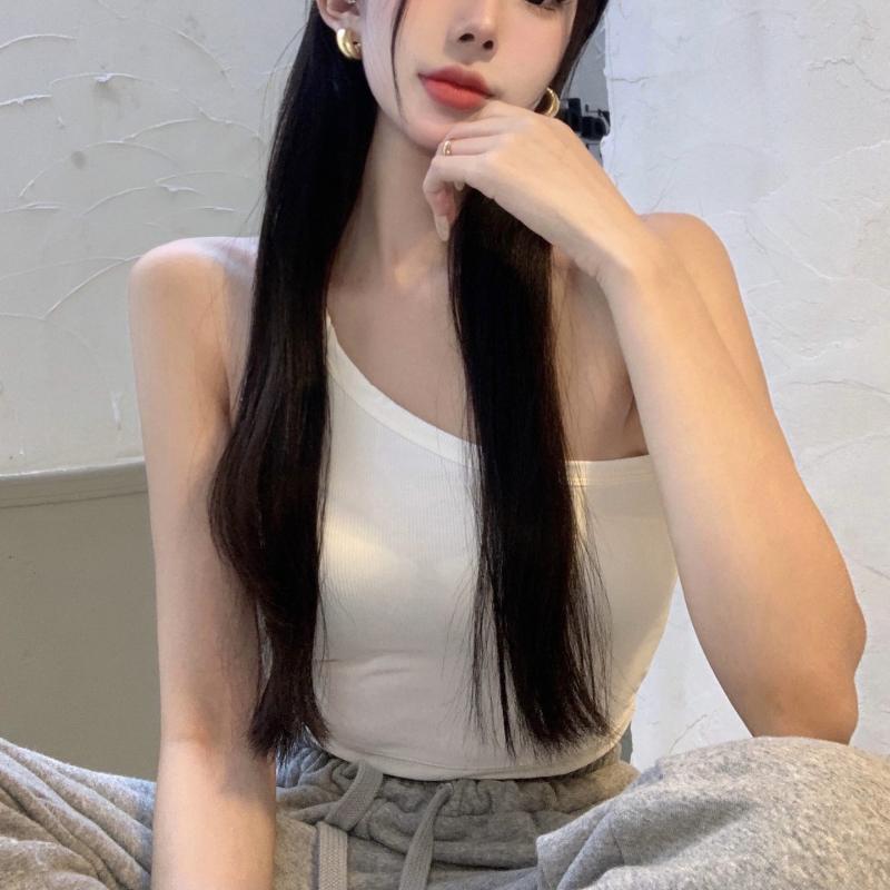 Camisole d'été pour femmes, épaules diagonales, haut polyvalent, nombril ouvert, haut court