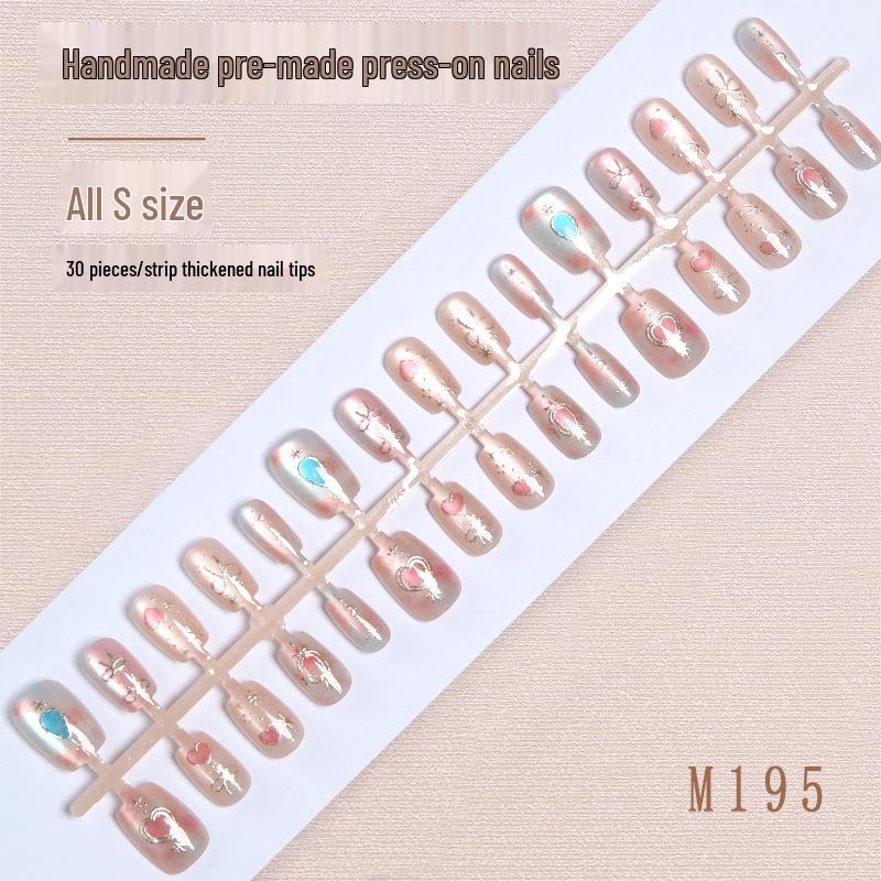 

Sweet Girl Cat-Eye Striped Bow Nail Stickers - 30 Handmade Wearable Tips