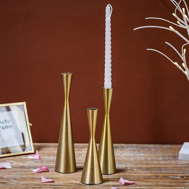 3pcs Vintage Taper Candle Holders Creative Hourglass Decorative Candlestick Holder For Dining Table