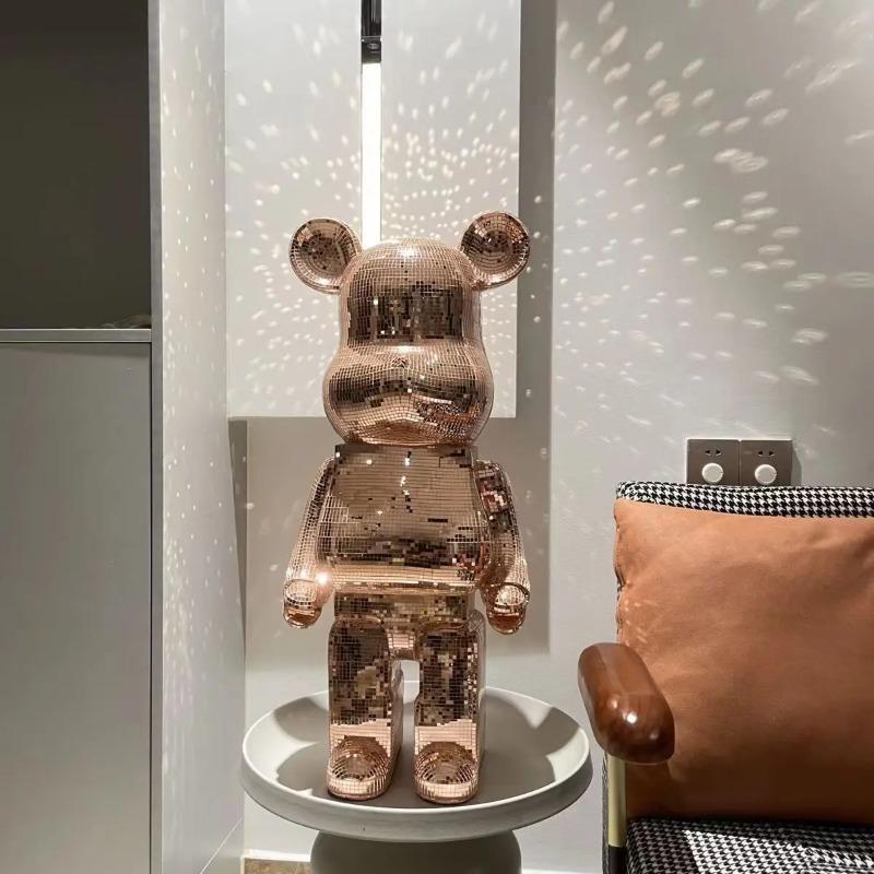 50cm Bear Figurine Resin Disco Mirror Violent Bear Sculpture Delicate Standing Statue Living Room Decoration Exquisite Gift