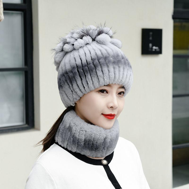 

Autumn and winter fur hat women s new versatile fox hairball Rex rabbit hair woven hat scarf to keep warm one size high elasticity [single scarf]