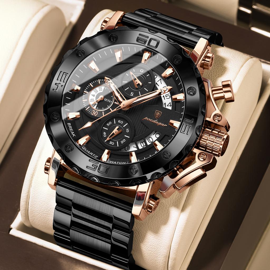 Stainless Steel Watch for Men with Large Dial Quartz Men Watches Fashionable Luxury Business Watches for Men Watches