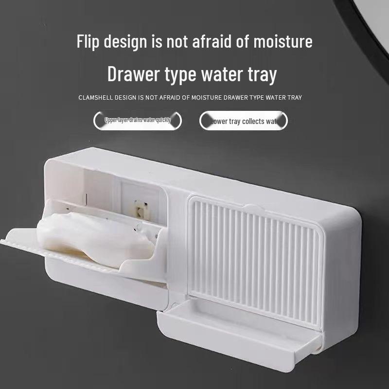 Wall-Mounted Soap Dish with Lid - No Punching Required, Creative Design, High-End Bathroom Soap Holder, Draining Box