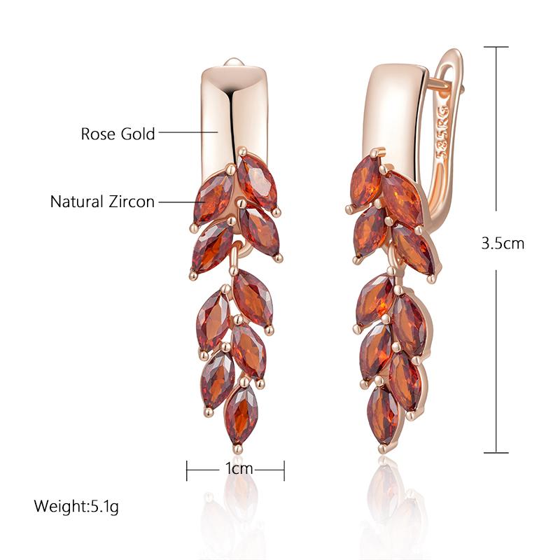 Brincos Pendentes de Folha com Zircônia Vermelha Cor Ouro Rosa Gancho Britânico Brincos de Luxo Para Mulheres Presente
