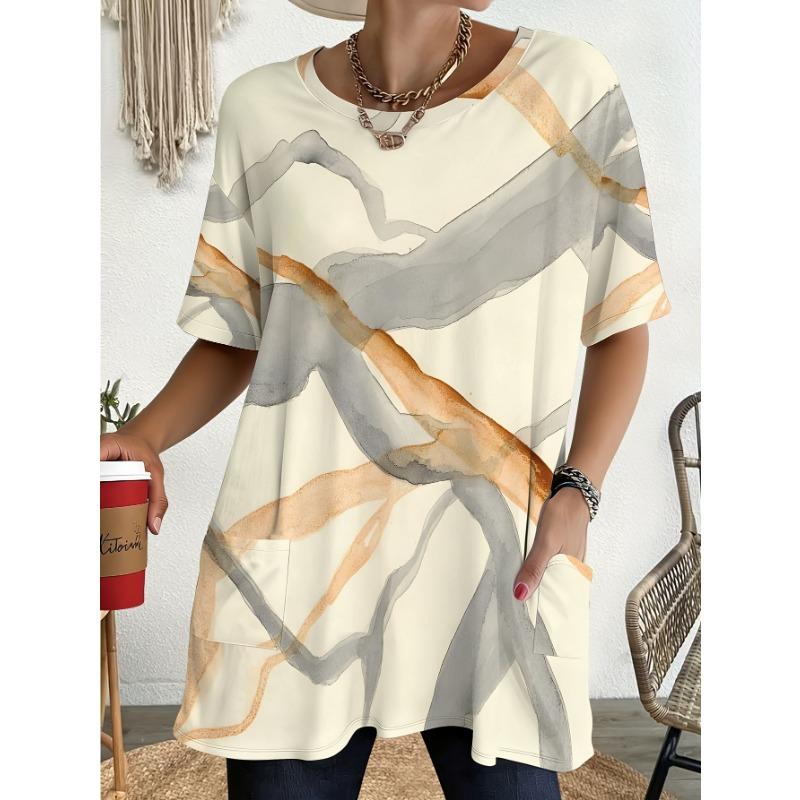 Women s round-neck 3D printed T-shirt with pockets XL