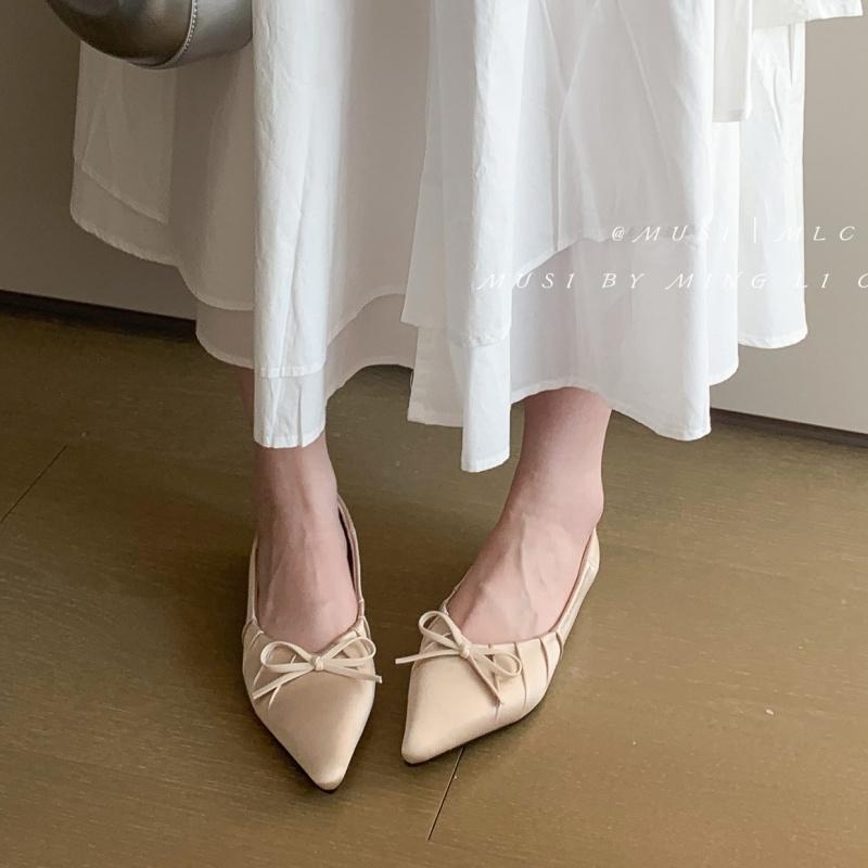 Fashion Bailamos 2025 New Spring Flats Shoes Fashion Bow-knot Casual Women Loafers Pointed Toe Shallow Slip On  Elegant Ballerina Shoes