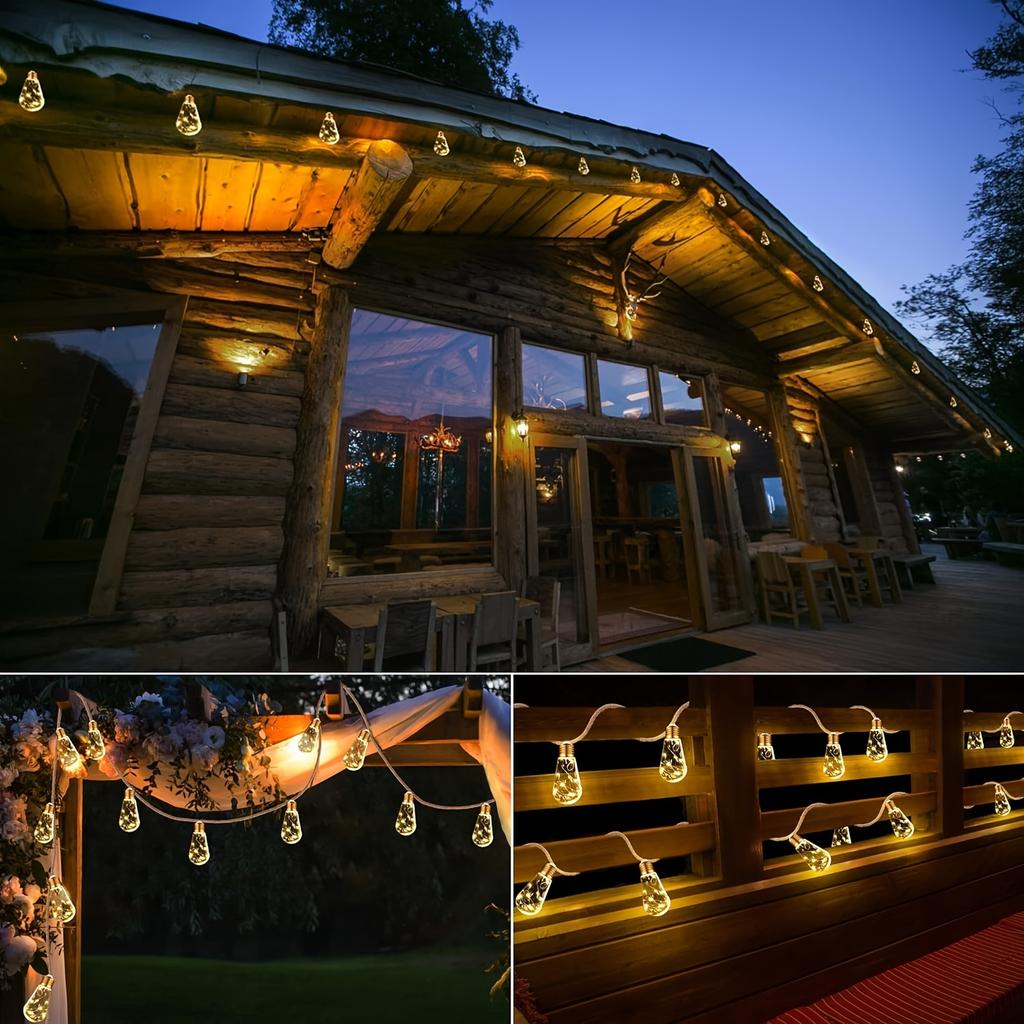 Solar String Light Outdoor Vintage Hemp Rope Patio Light Waterproof Hanging Light for Yard Fence Garden Bistro Christmas Decor