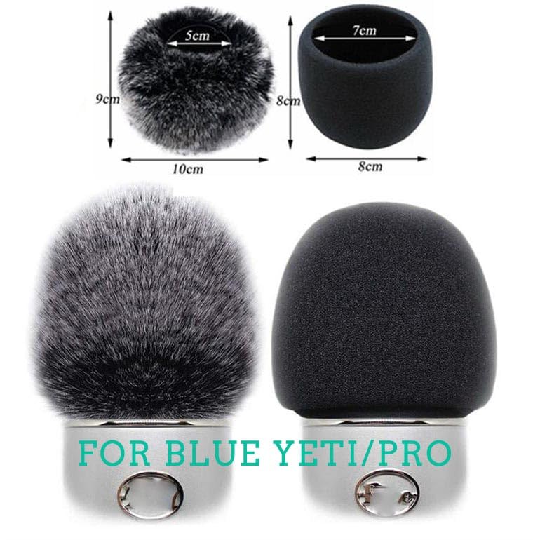 VIZEMO Microphone Foam Wind Screen Furry Windshield Muff Pop Filter Blue Yeti USB Microphone 2 Pack Black White and Black Foam