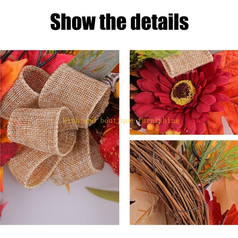 Autumn Wreath for Front Door Farmhouses Garden Inside Outside Decorations, Thanksgiving Wreath with Pumpkins