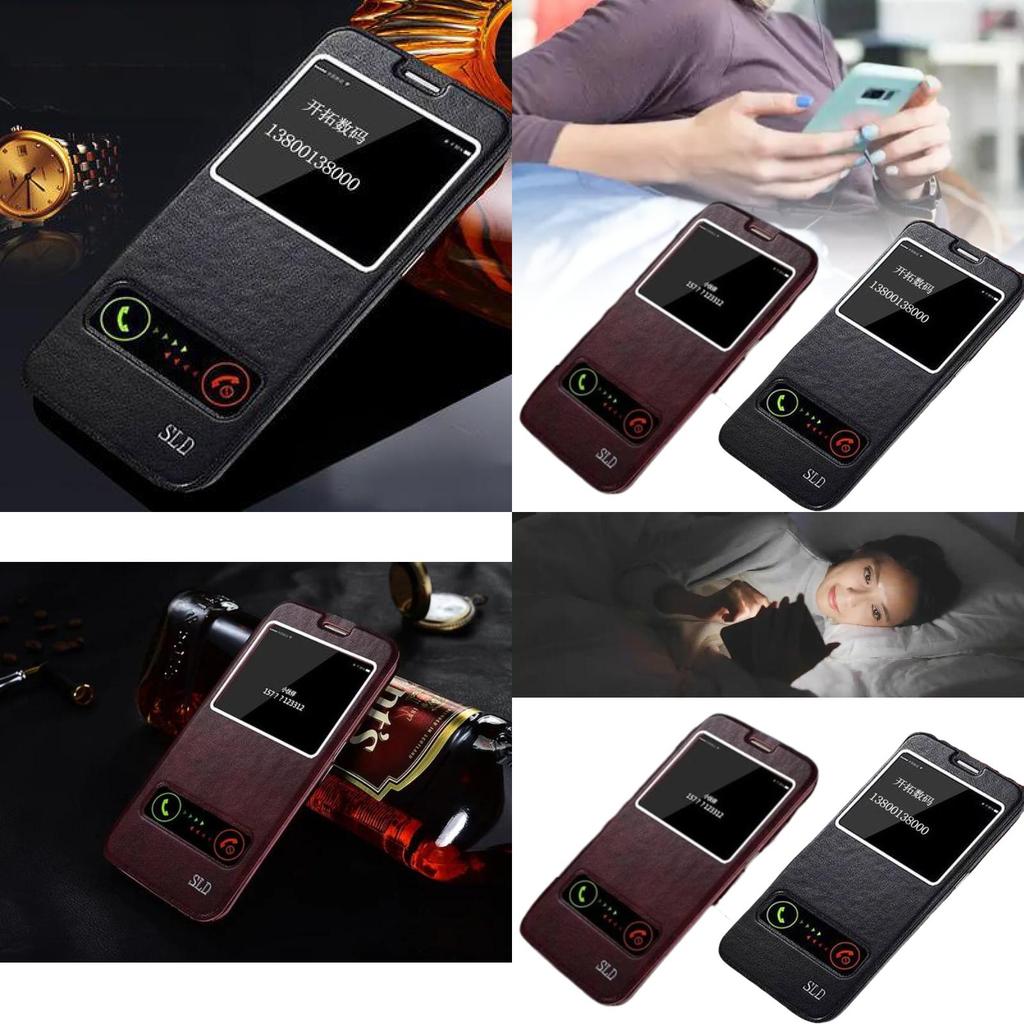 Für Samsung S6 S7 S7edge S6edge Leder Handyhülle mit stoßfester Dual-Fenster Klappabdeckung für Zuhause und Reisen