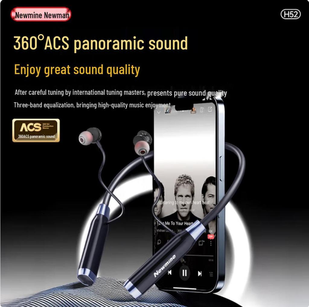 Newman H52 Neckband Sport Bluetooth Earphones, Wireless In-Ear, Bluetooth 6.0, 56-Hour Battery Life