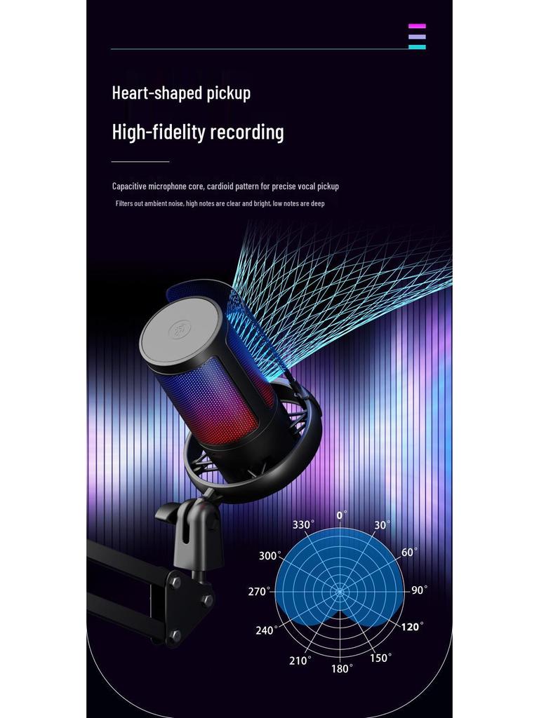 Esports USB Condenser Desktop Microphone with Boom Arm for Live Recording