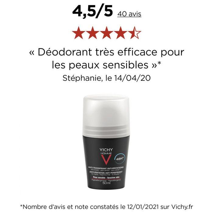 Désodorisant - Vichy - Homme - Roll-On 50ml - Anti-Transpirant 48h - Peau Sensible