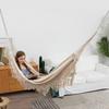 Portable Double Hammock Chair - Curved Bar Canvas Swing with Tassels for Outdoor Camping