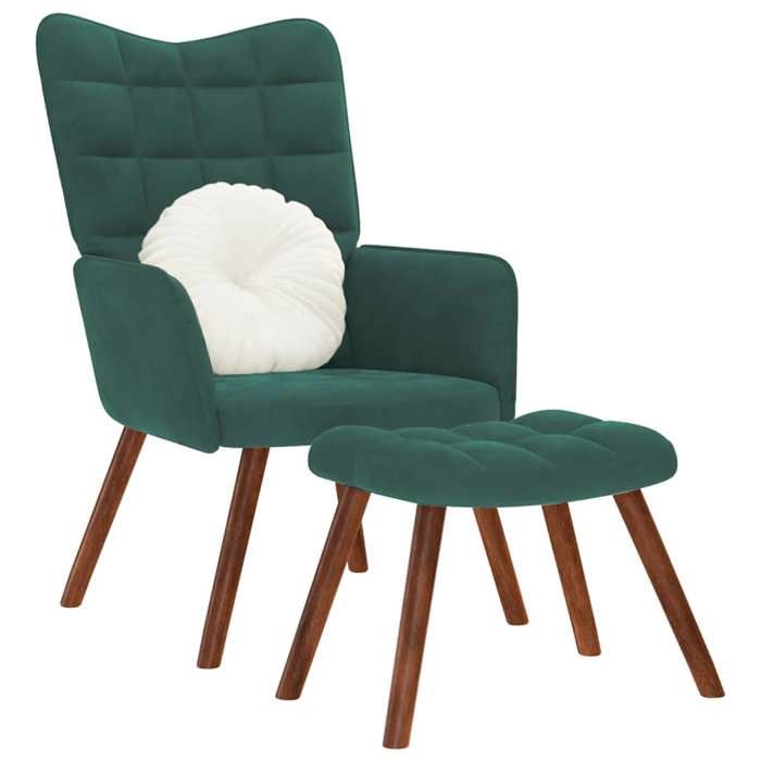 VidaXL Chaise de relaxation avec tabouret Vert foncé Velours, chaise, chaise de salon, fauteuil relax, chaise longue, siège 4016823