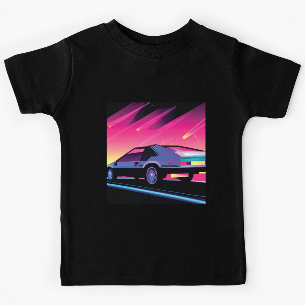 Retro Car on Street at Night (neon) Kids T-Shirt 140