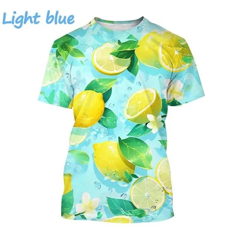 Nové 3D tištěné tričko s citronem Ovocný citron Umění Malované O-výstřih Krátký rukáv Zábavný ovocný potisk Pánské ležérní topy