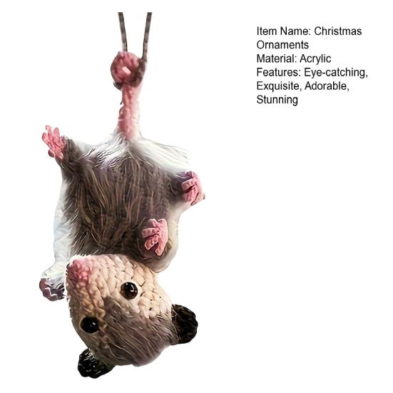 2D Flat Acrylic Opossum Car Rear Mirror Charm Cute Animal Christmas Tree Hanging Ornament for Window Wall Auto Interior Accessories