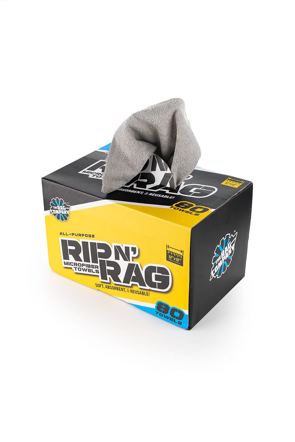 The Rag Company RIP RAG 30x30см Разрывная Микрофибровая Тряпка для Мытья Автомобиля Премиум 180 г/м² Петлевая Тряпка, 80 шт., Рулоны Большой Вместимости, Смесь 70/30, (30x30cm серый