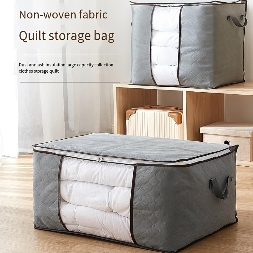 1pc Large-capacity storage bag, with pockets, clothing and quilt storage bags, foldable, reinforced handle, sturdy zipper