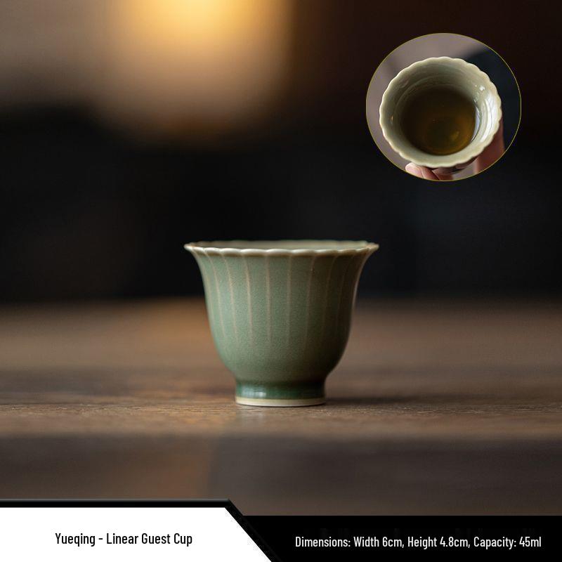 Celadon Ruyi Tea Set: Embossed Gaiwan, Teapot, Cup, Can, and Ornament