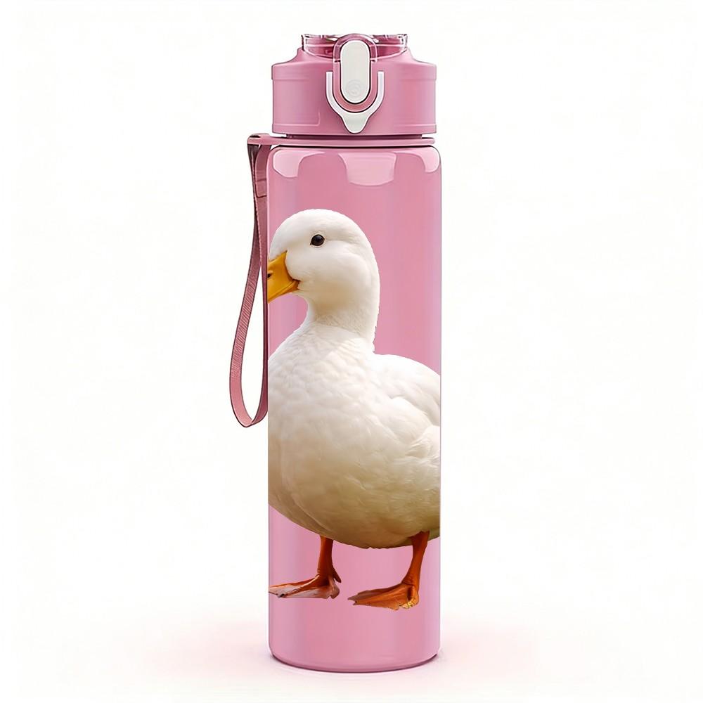 1PC White Duck Farm Animal Print 750ml Color Plastic Sports Water Bottle Leakproof Flip Straw Lid Suitable for Sports Office Home Use
