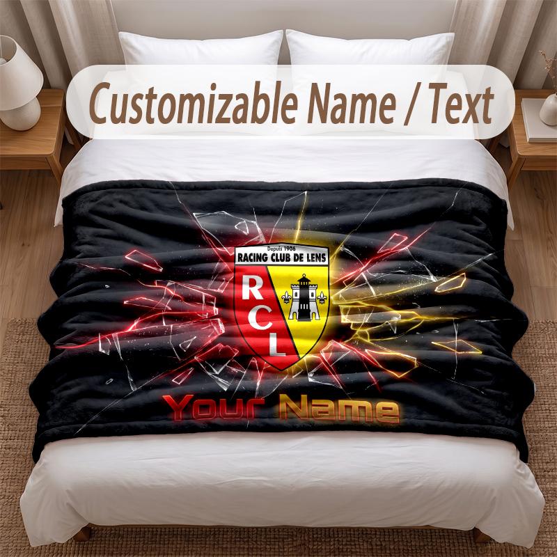 racing club de lens Printed Flannel Blanket Custom Name Text Soft Warm Throw For Bedroom Holiday Gift
