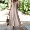 Women's Fashion V-Neck Sleeveless Solid Colour Zip Casual Holiday Long Cotton Linen Dresses